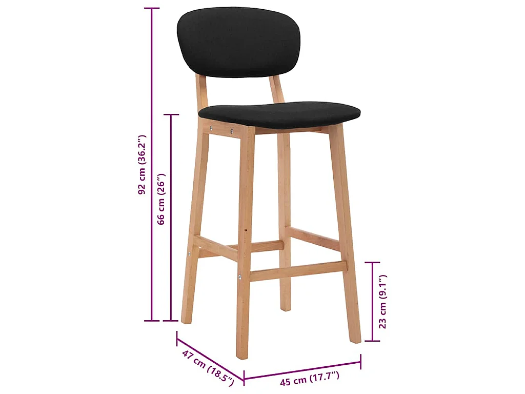 Tabourets de bar lot de 2 noir tissu