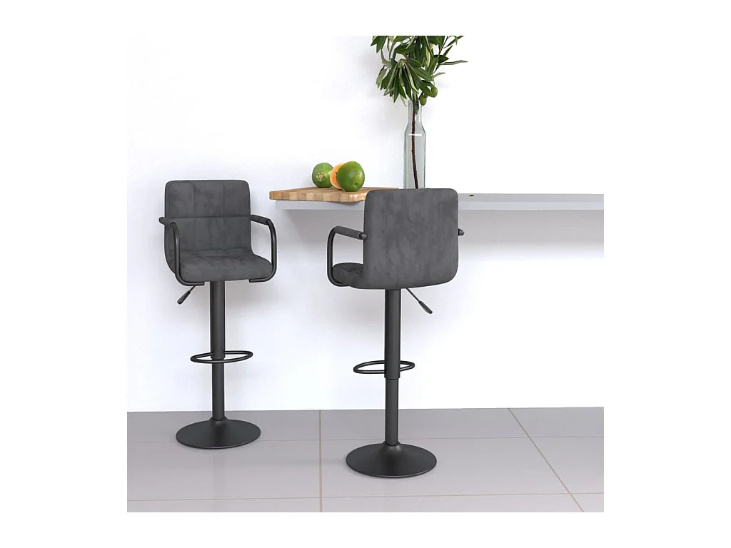 Tabourets de bar lot de 2 gris foncé velours