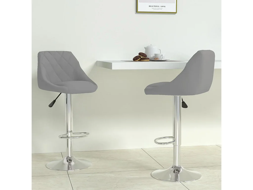 Tabourets de bar lot de 2 gris clair velours