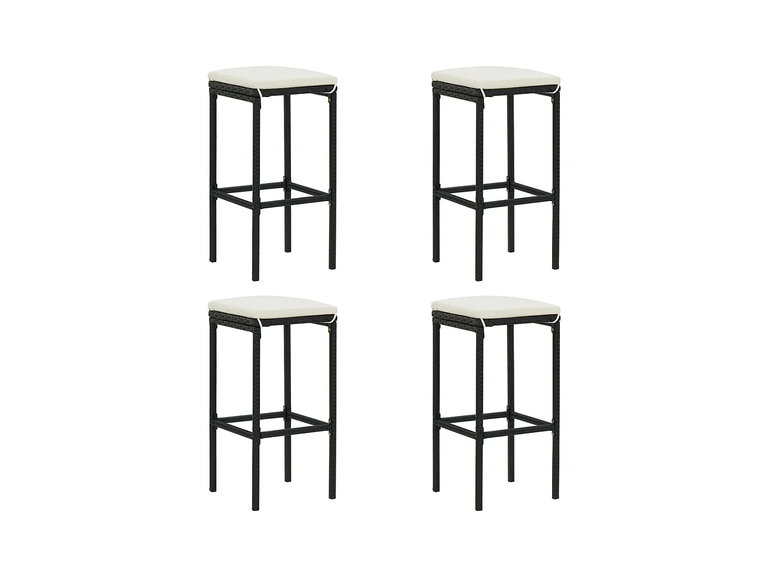 Tabourets de bar avec coussins lot de 4 noir résine tressée