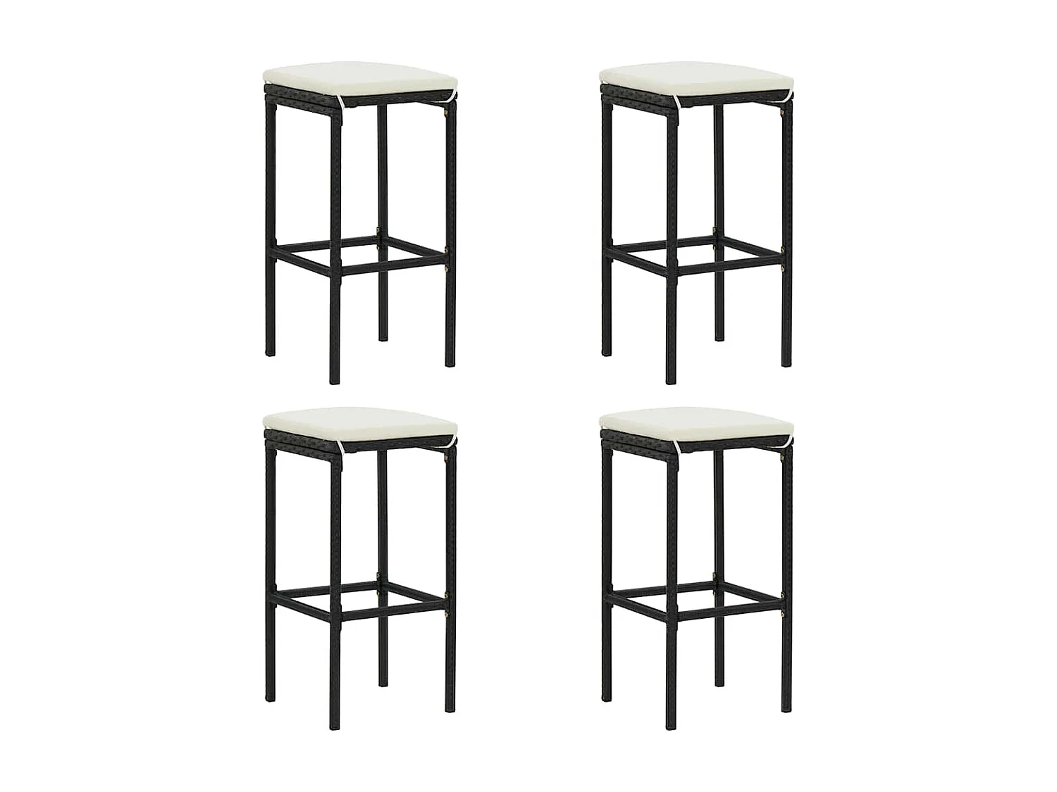 Tabourets de bar avec coussins lot de 4 noir résine tressée