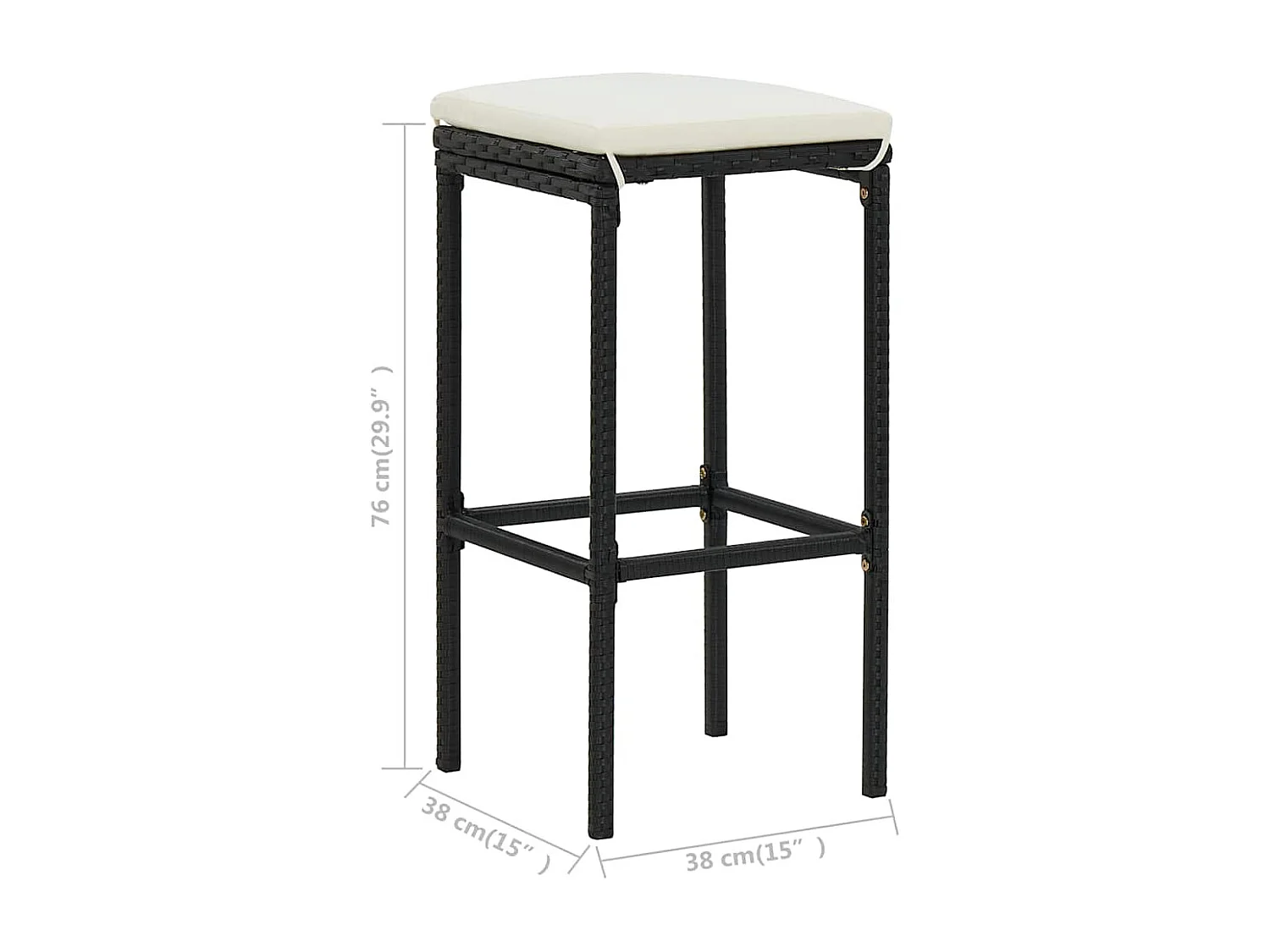 Tabourets de bar avec coussins lot de 4 noir résine tressée