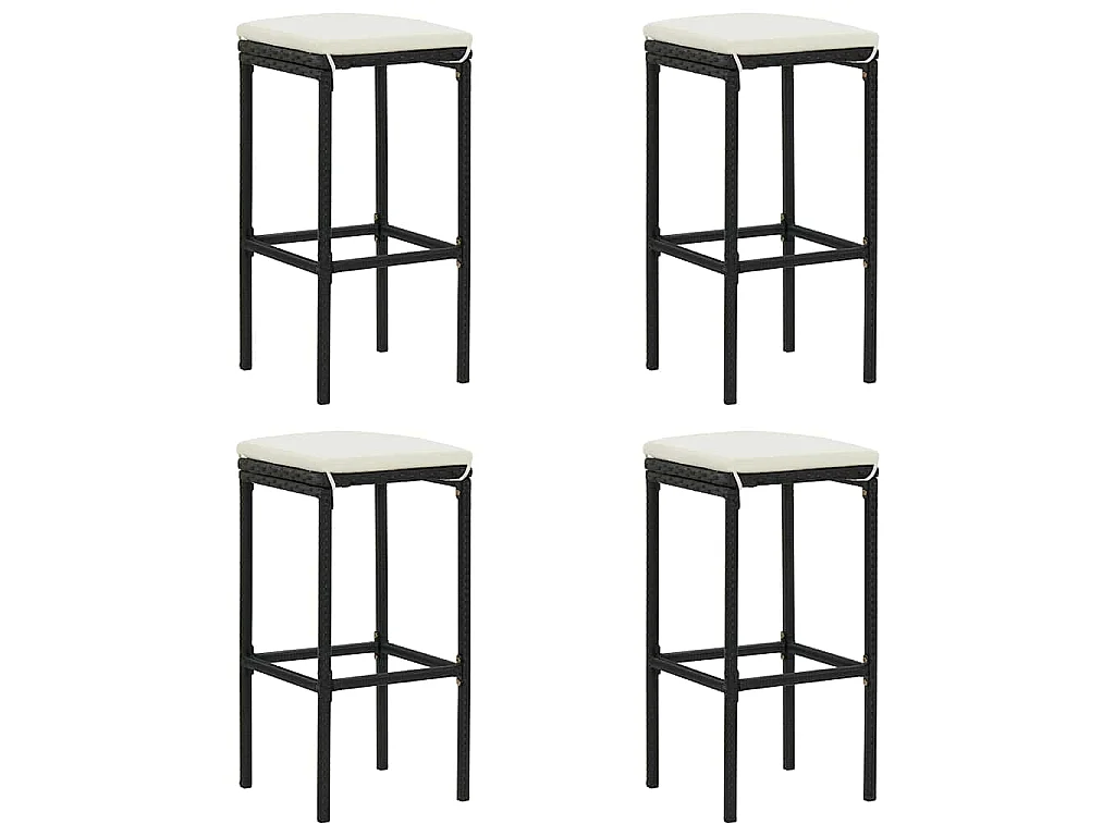 Sgabelli da Bar con Cuscini 4 pz Neri in Polyrattan