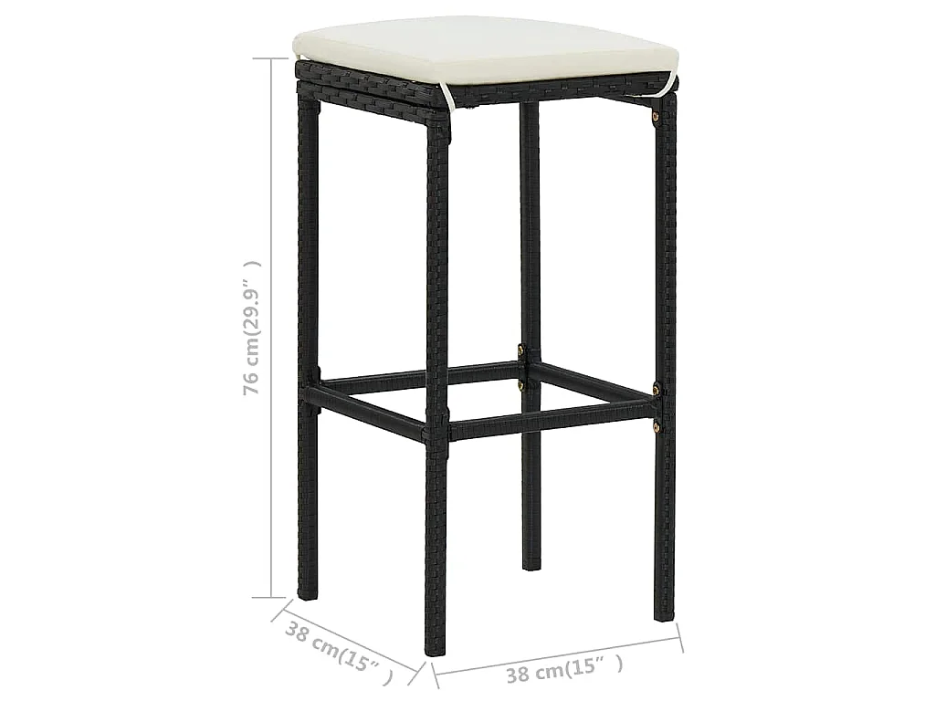 Sgabelli da Bar con Cuscini 4 pz Neri in Polyrattan