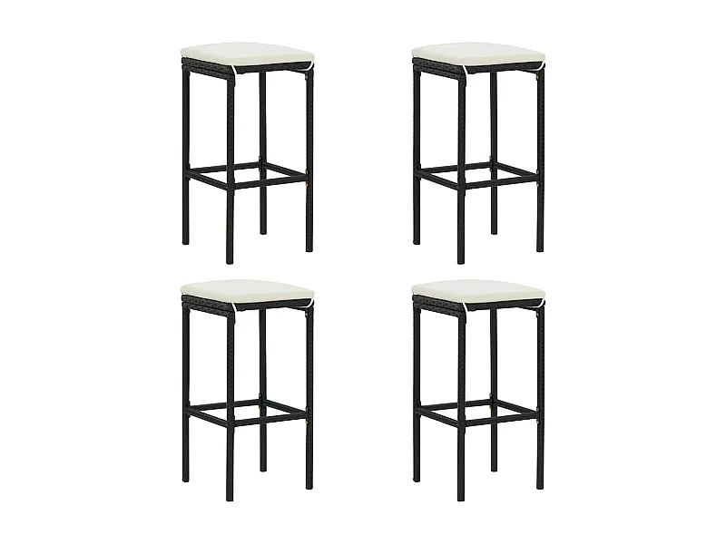 Barhocker mit Kissen 4 Stk. Schwarz Poly Rattan