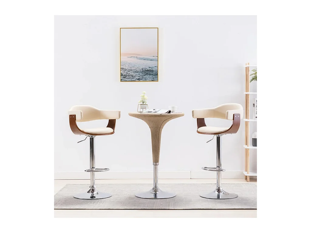 Tabourets de bar lot de 2 crème bois courbé et similicuir