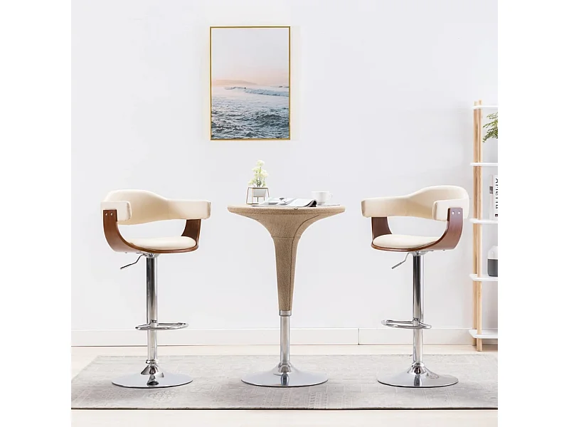 Tabourets de bar lot de 2 crème bois courbé et similicuir