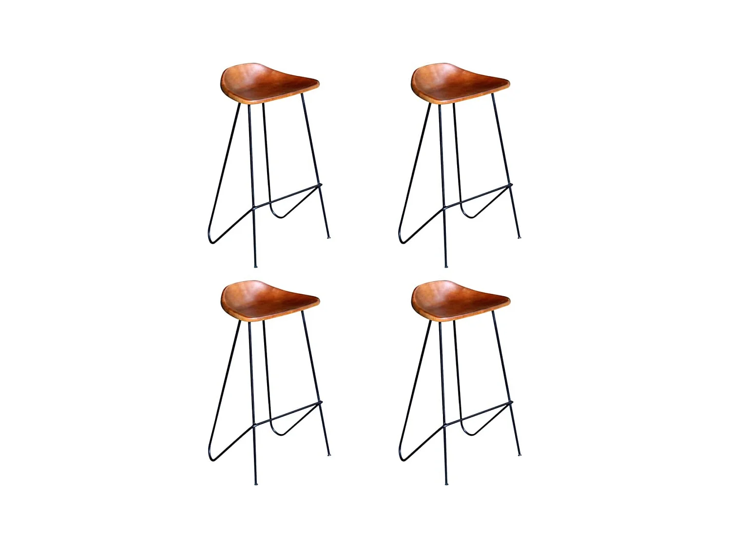 Chaises de bar lot de 4 marron cuir véritable