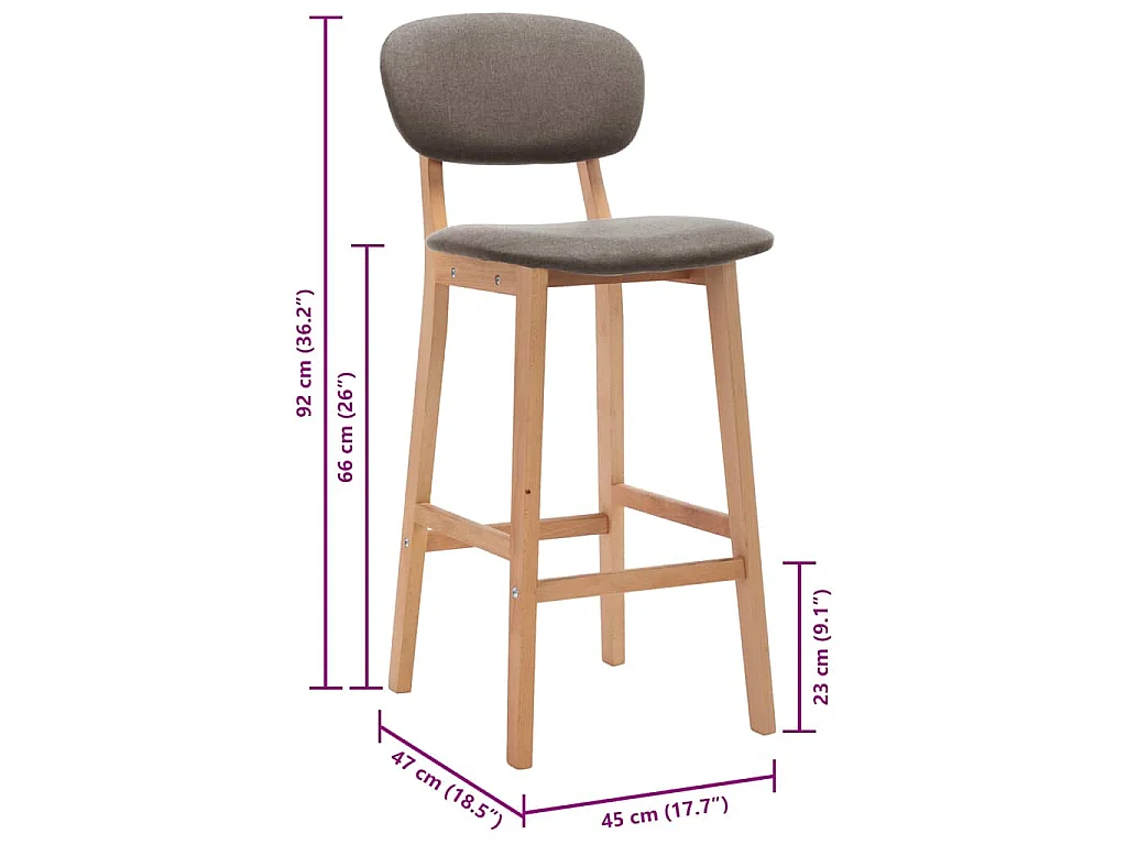 Tabourets de bar lot de 2 taupe tissu