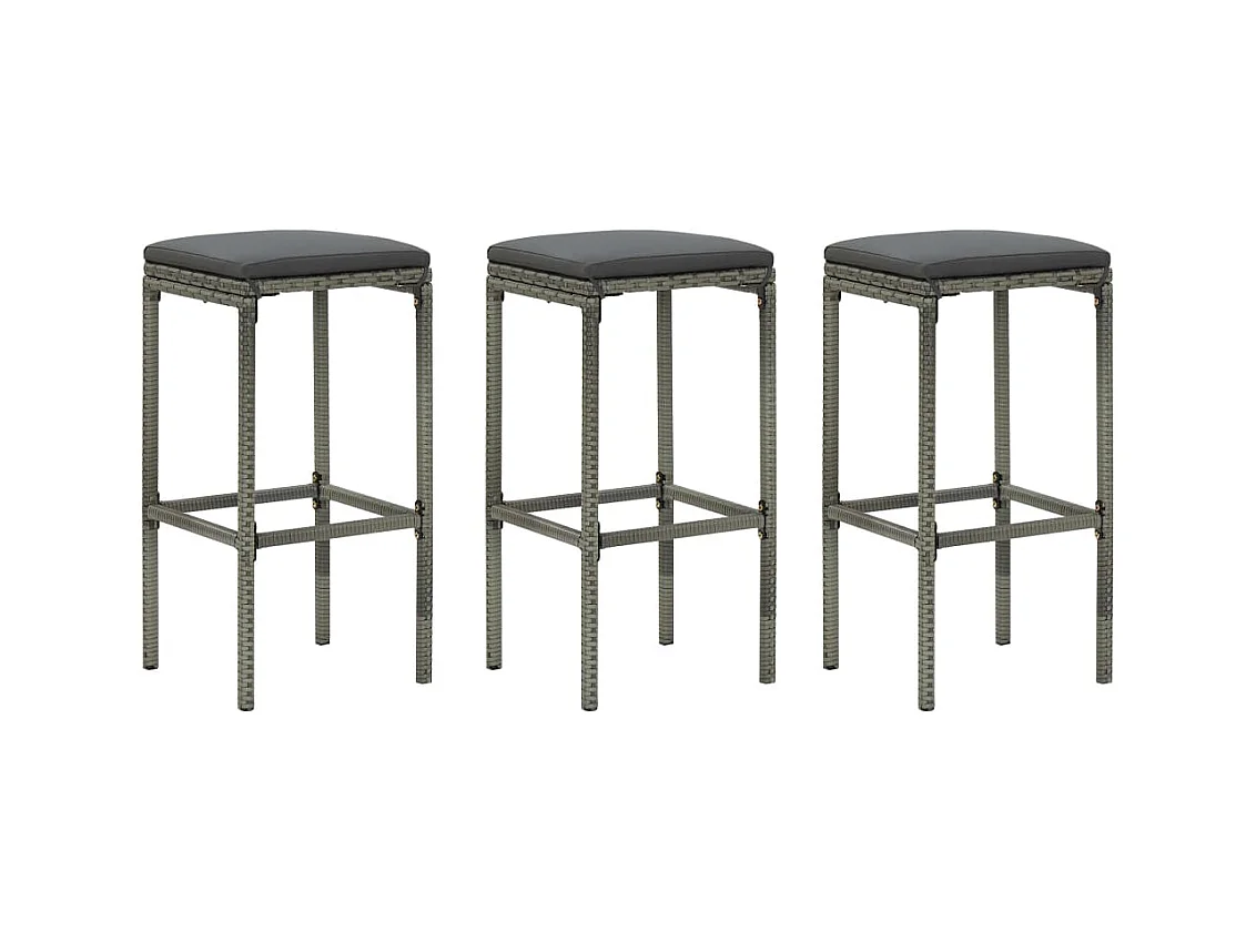 Tabourets de bar avec coussins lot de 3 gris résine tressée