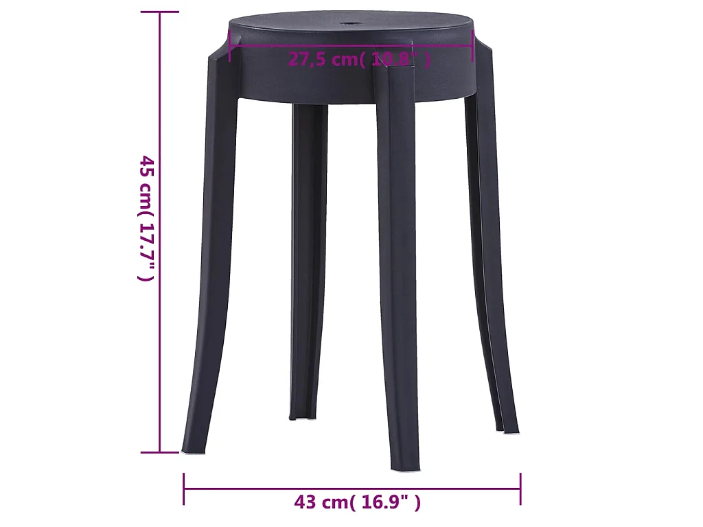 Tabourets empilables lot de 4 noir plastique