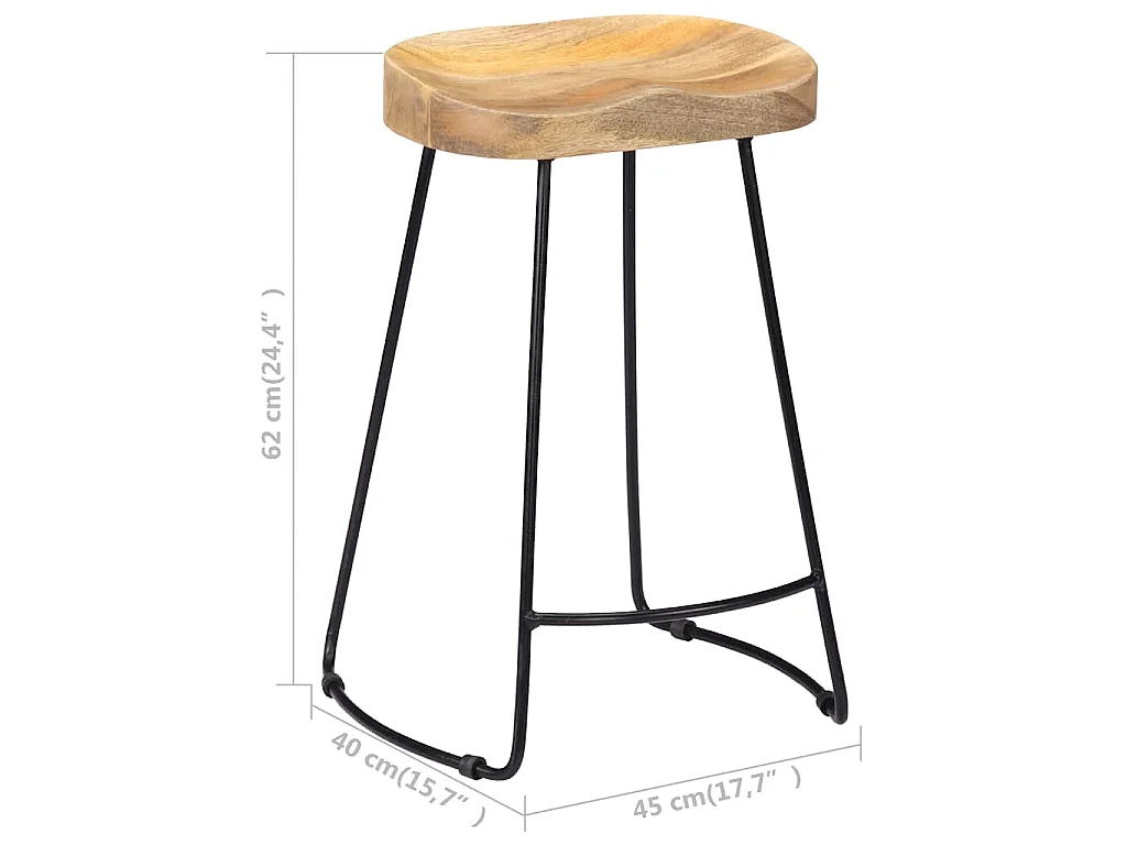 Tabourets de bar Gavin lot de 2 bois de manguier massif