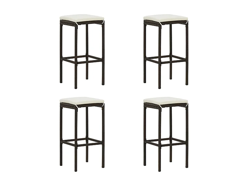 Tabourets de bar avec coussins lot de 4 marron résine tressée