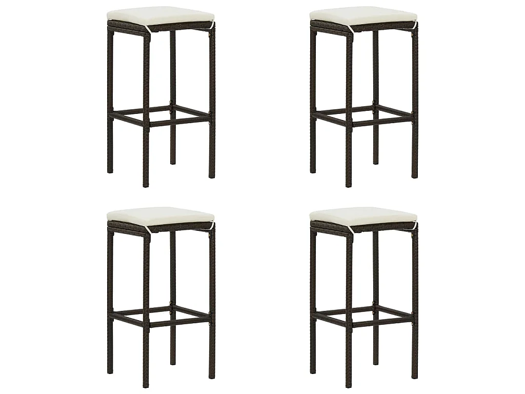 Tabourets de bar avec coussins lot de 4 marron résine tressée