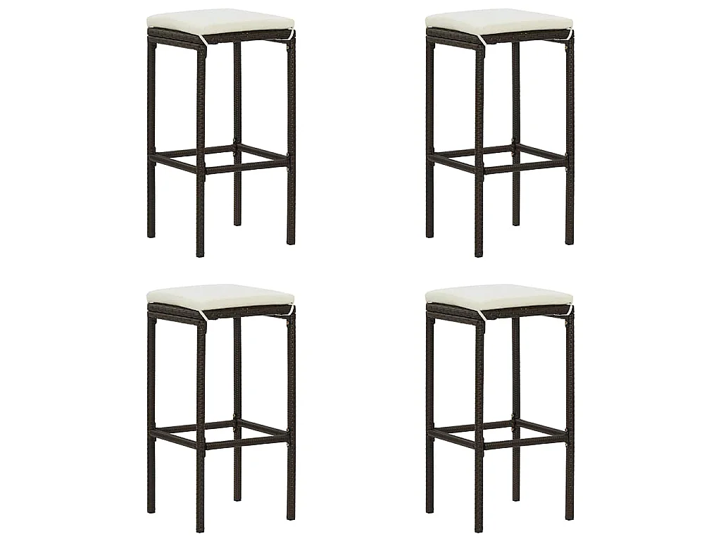 Barhocker mit Kissen 4 Stk. Braun Poly Rattan