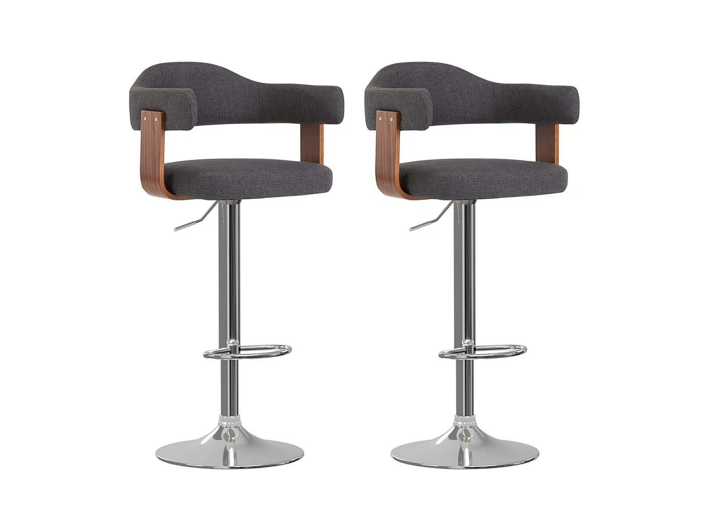 Tabourets de bar lot de 2 gris foncé bois courbé et tissu