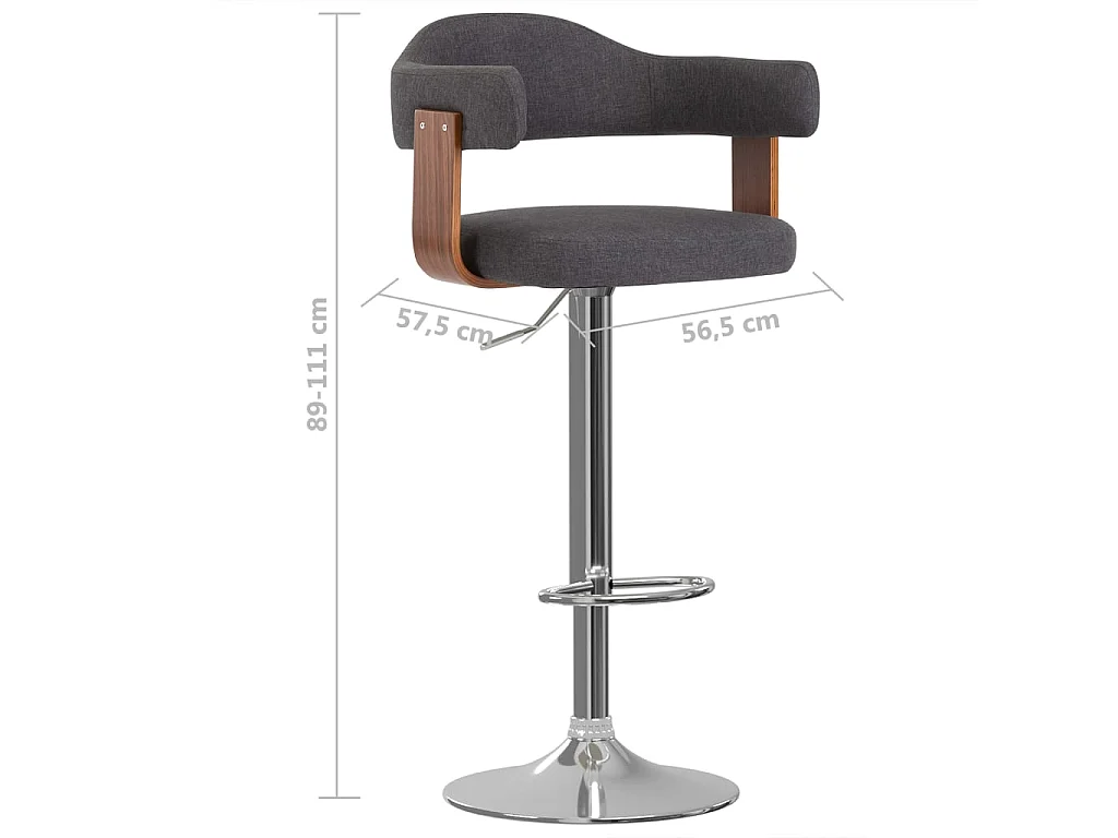 Tabourets de bar lot de 2 gris foncé bois courbé et tissu
