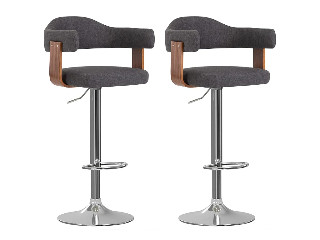 Tabourets de bar lot de 2 gris foncé bois courbé et tissu