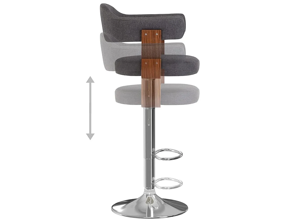 Tabourets de bar lot de 2 gris foncé bois courbé et tissu