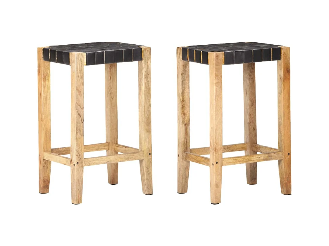 Tabourets de bar lot de 2 noir cuir véritable 75 cm