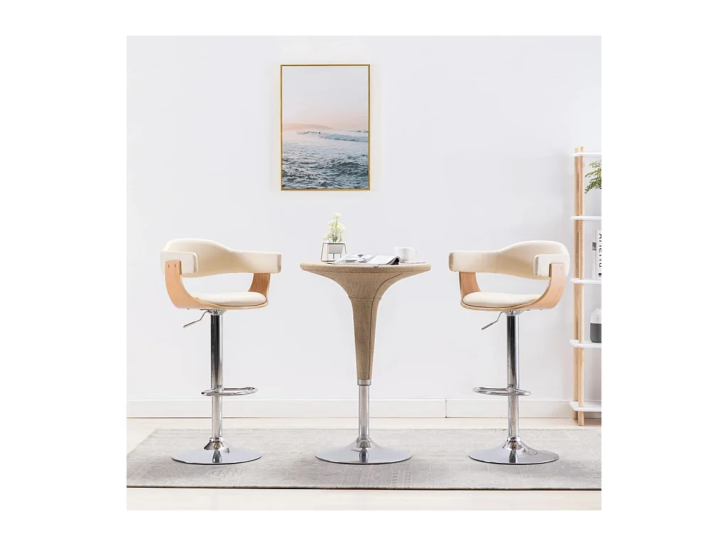 Tabourets de bar lot de 2 crème bois courbé et similicuir