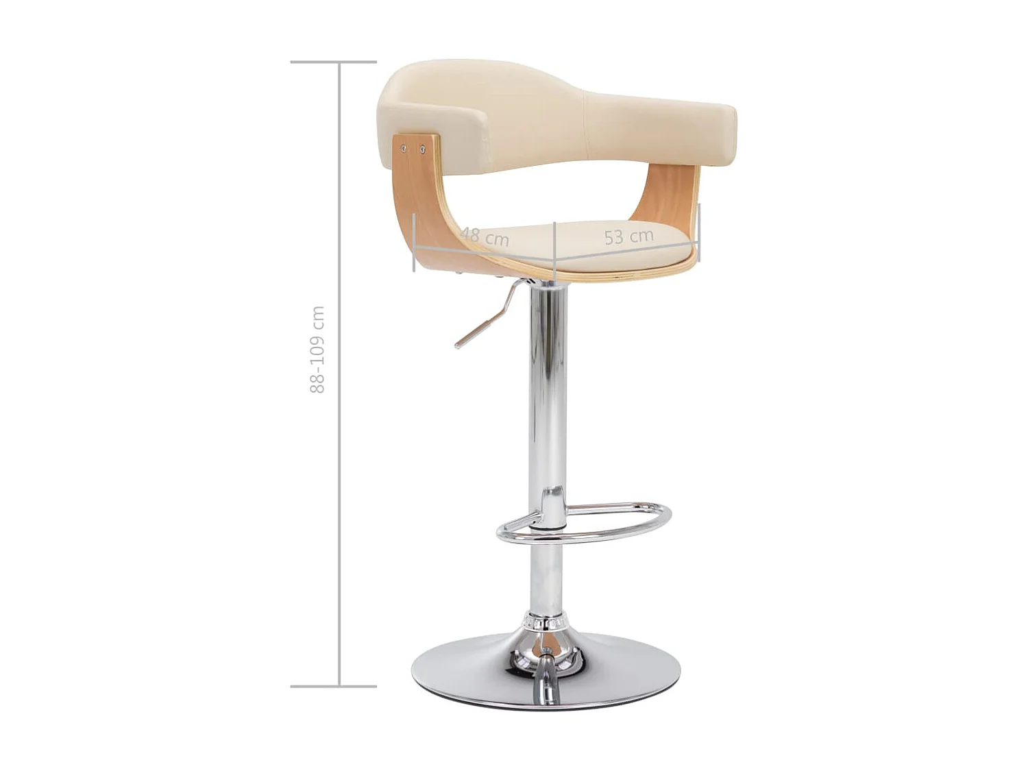 Tabourets de bar lot de 2 crème bois courbé et similicuir