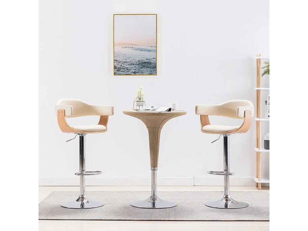 Tabourets de bar lot de 2 crème bois courbé et similicuir