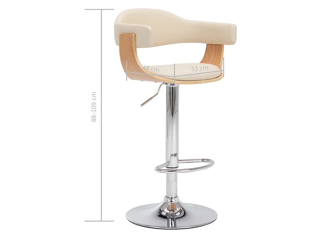 Tabourets de bar lot de 2 crème bois courbé et similicuir