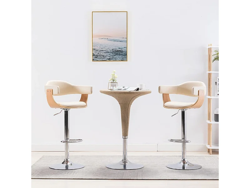 Tabourets de bar lot de 2 crème bois courbé et similicuir