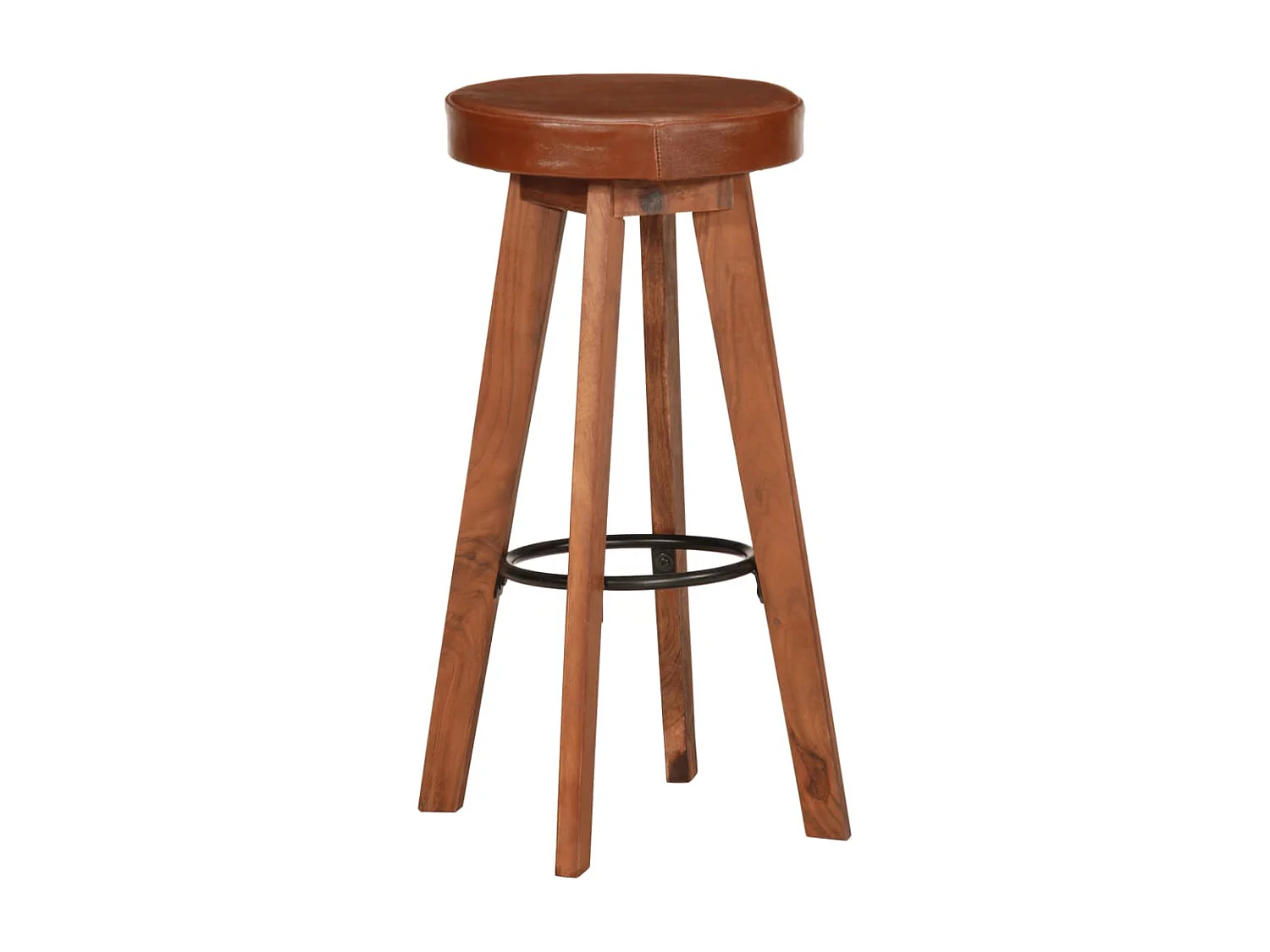 Sgabelli da Bar 2 pz in Vera Pelle e Legno Massello di Acacia