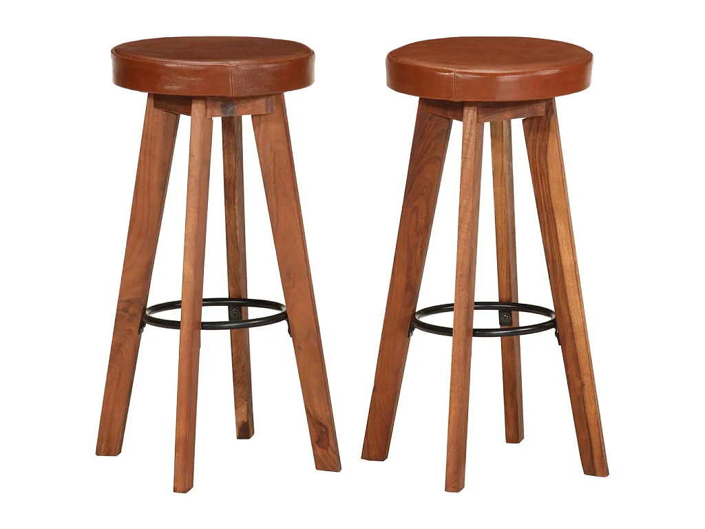 Barstoelen 2 st echt leer en massief acaciahout