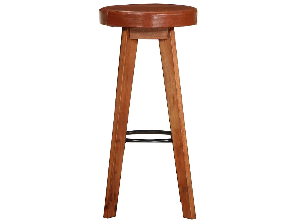 Barstoelen 2 st echt leer en massief acaciahout