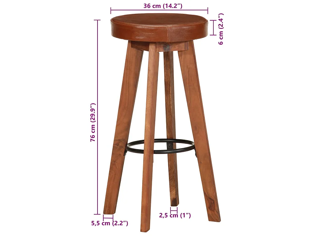 Barstoelen 2 st echt leer en massief acaciahout