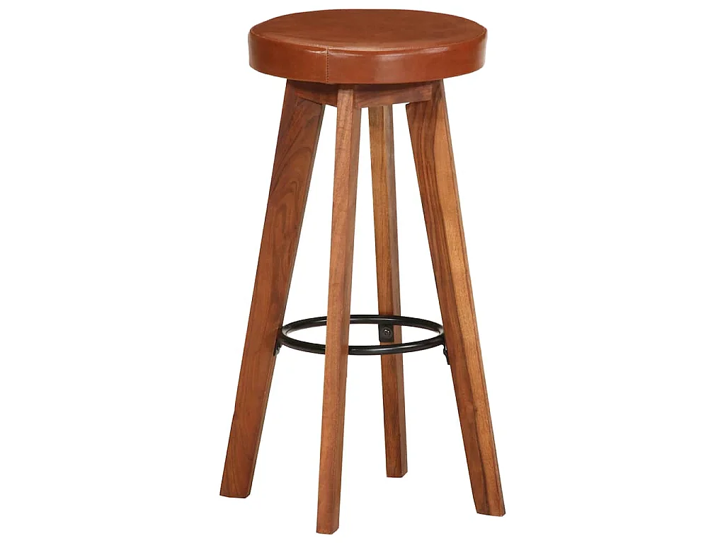 Barstoelen 2 st echt leer en massief acaciahout