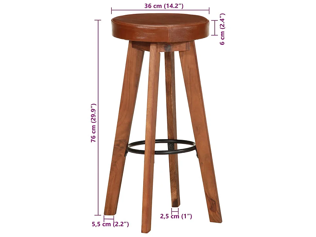 Barstoelen 2 st echt leer en massief acaciahout
