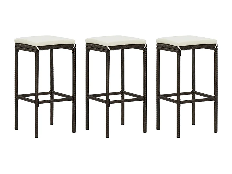 Tabourets de bar avec coussins lot de 3 marron résine tressée