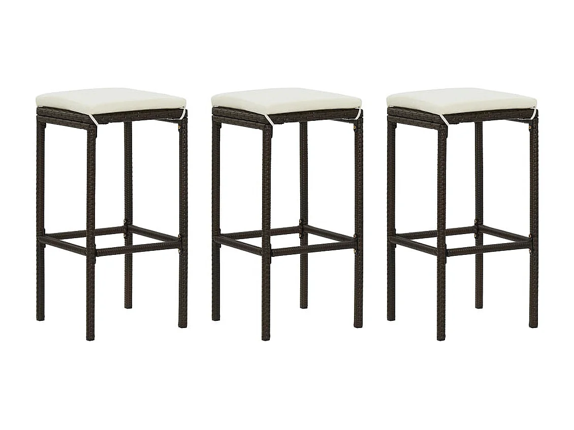 Taburetes de cocina con cojines 3 uds ratán sintético marrón