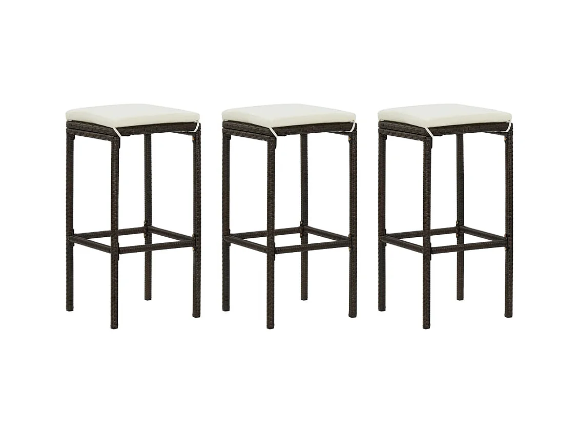 Tabourets de bar avec coussins lot de 3 marron résine tressée