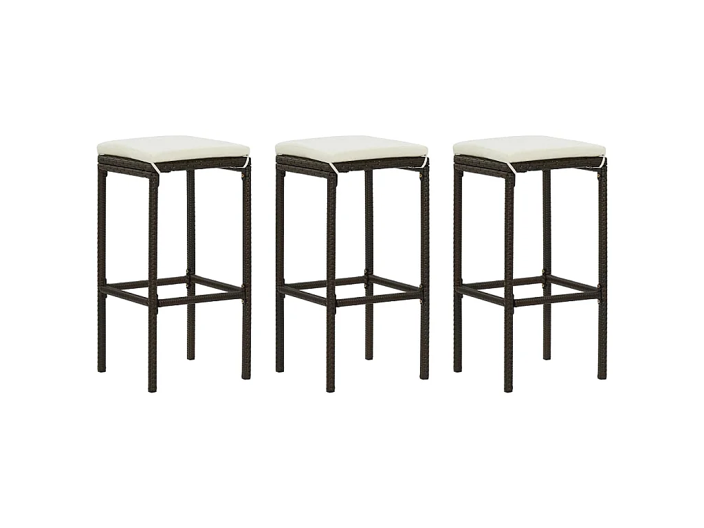 Sgabelli da Bar con Cuscini 3 pz Marroni in Polyrattan