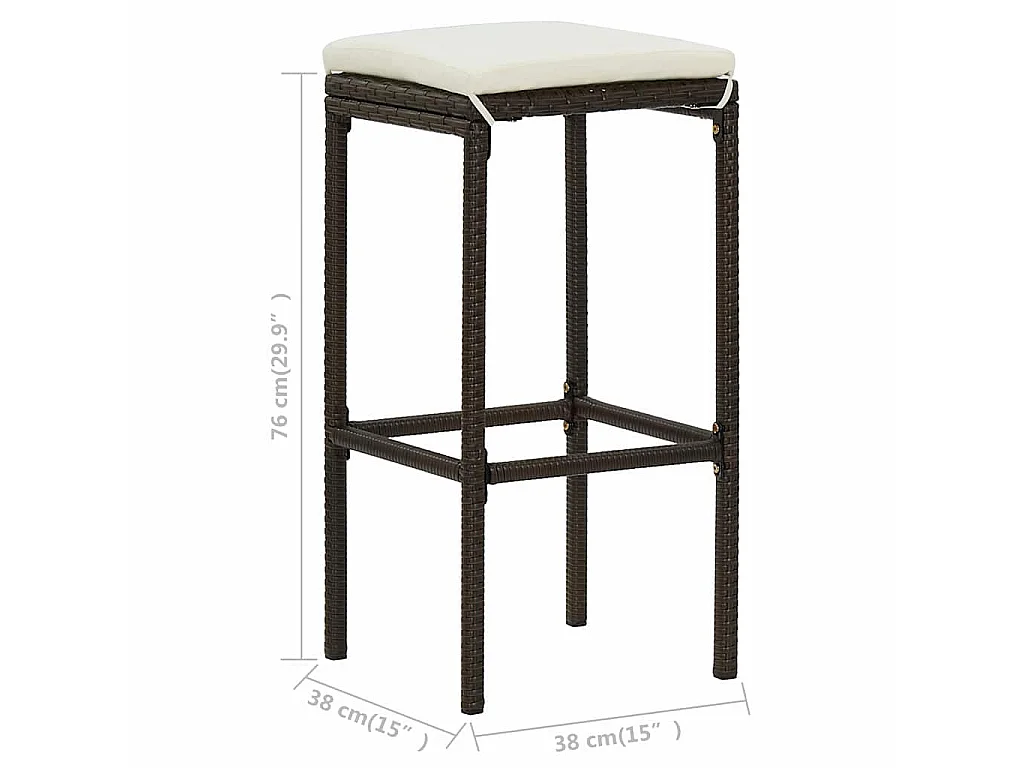 Bancos de bar com almofadões 3 pcs vime PE castanho