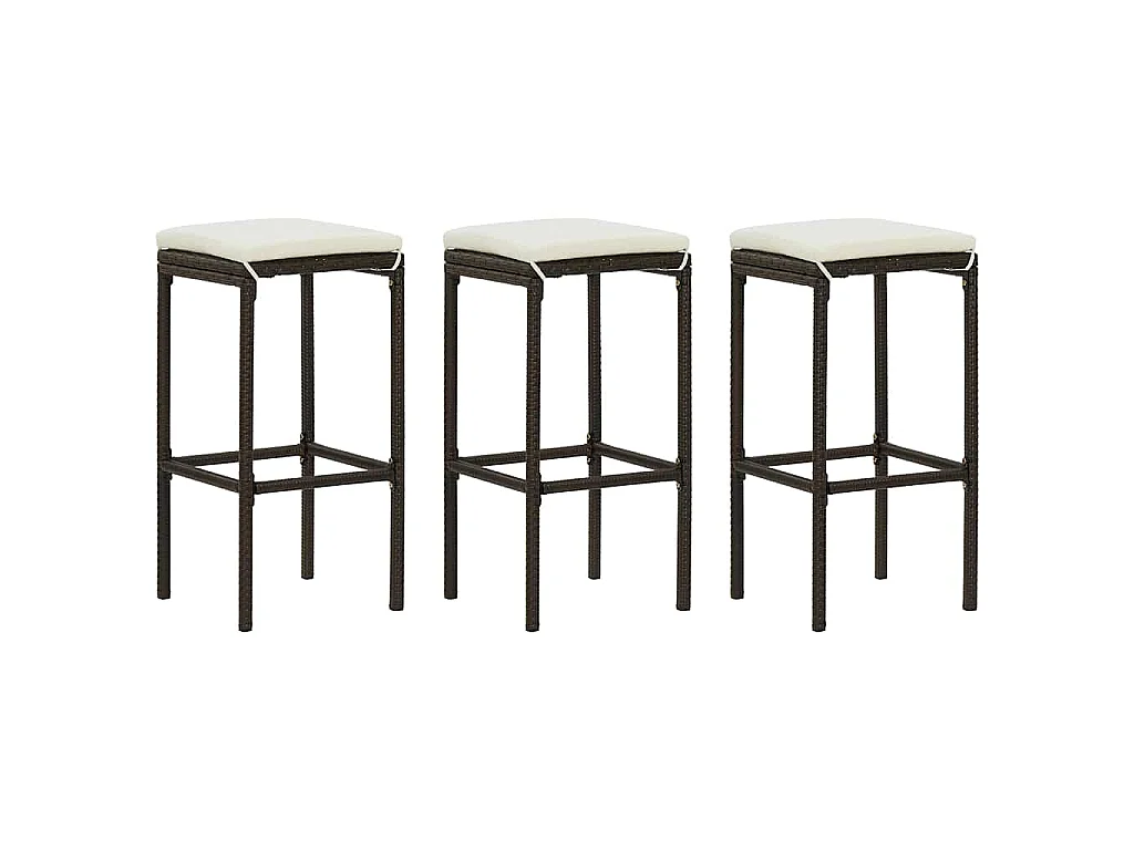 Sgabelli da Bar con Cuscini 3 pz Marroni in Polyrattan