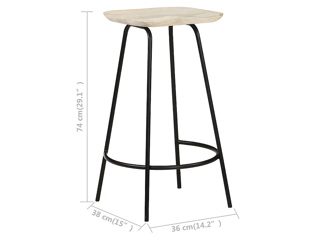 Tabourets de bar lot de 2 bois de manguier massif