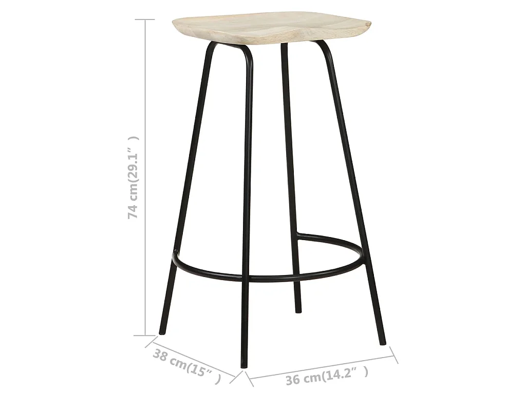 Tabourets de bar lot de 2 bois de manguier massif