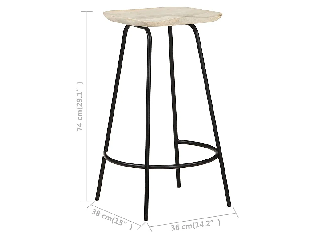 Tabourets de bar lot de 2 bois de manguier massif