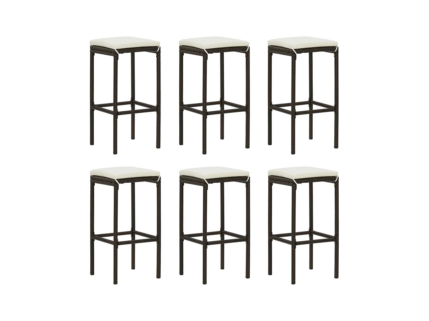 Tabourets de bar avec coussins lot de 6 marron résine tressée