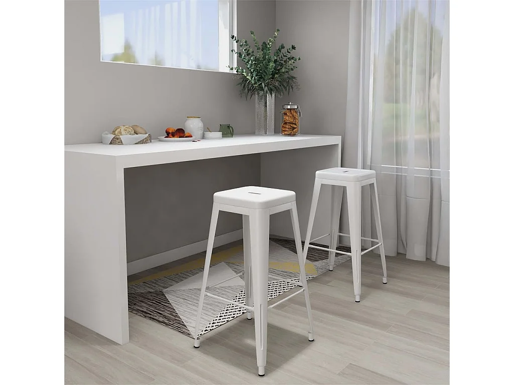 Tabourets de bar empilables lot de 2 blanc Métal