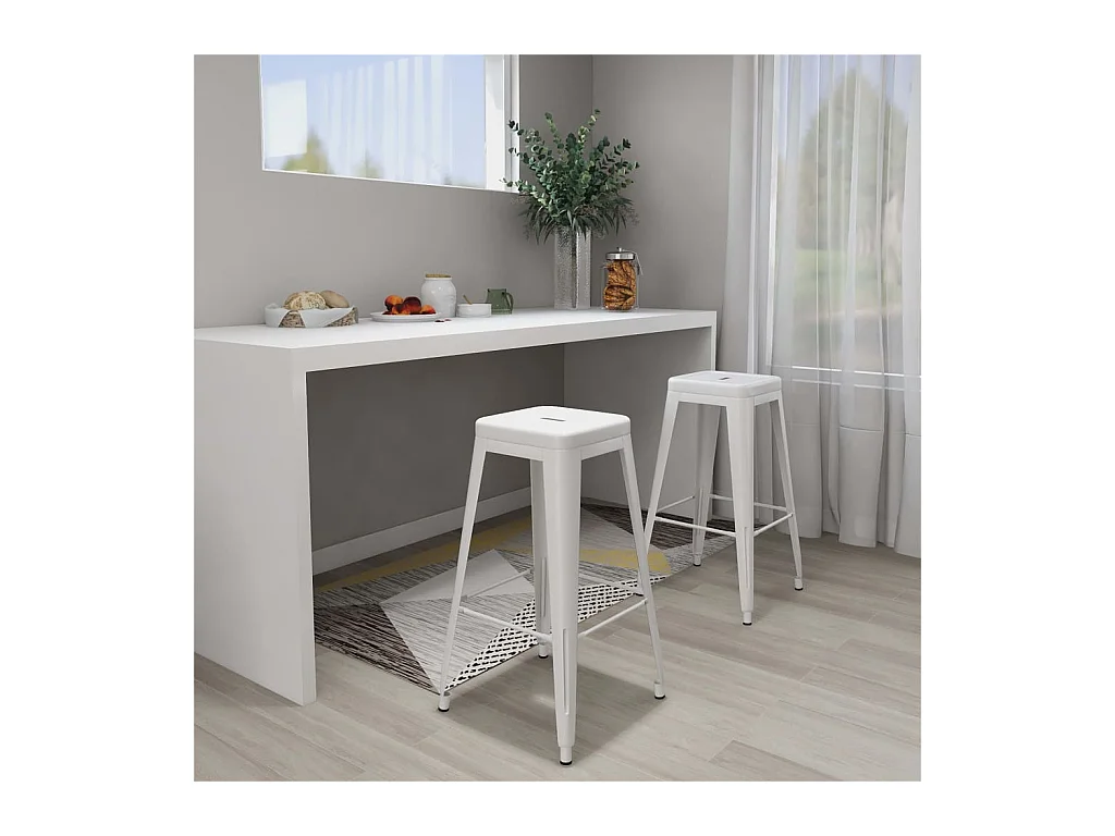 Tabourets de bar empilables lot de 2 blanc Métal
