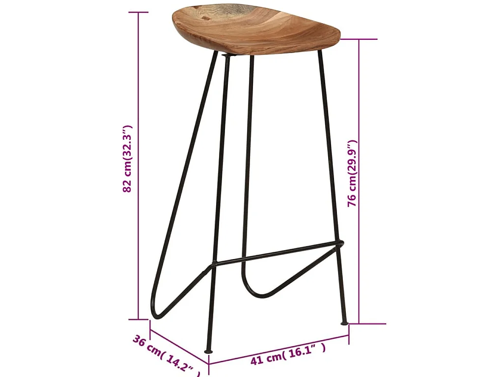 Tabourets de bar lot de 2 bois d'acacia massif