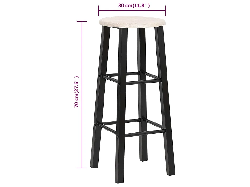 Tabourets de bar lot de 2 noir MDF