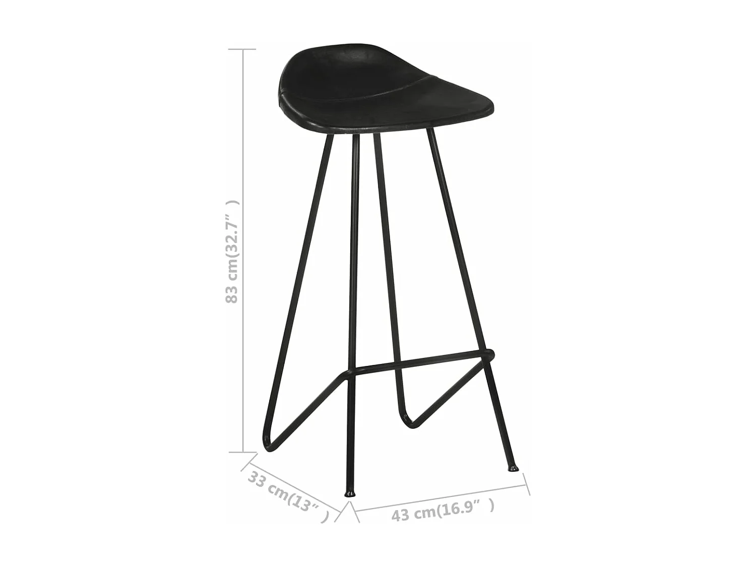 Tabourets de bar lot de 2 noir cuir véritable